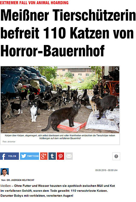 BILD Dresden | 9. September 2015 | "Meissner Tierschützerin befreit 110 Katzen von Horror Bauernhof"