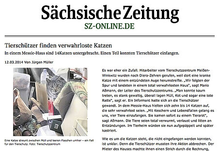 Sächsische Zeitung | 12. März 2014 | "Tierschützer finden verwahrloste Katzen" 