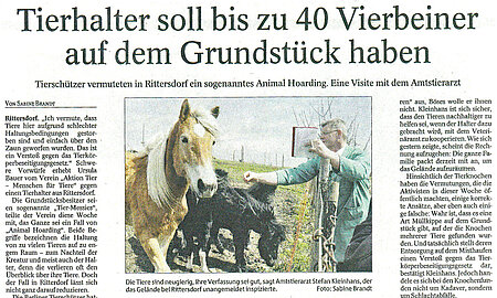 Thüringer Allgemeine | 19. April 2013 | "Tierhalter soll bis zu 40 Tiere auf dem Grundstück haben"