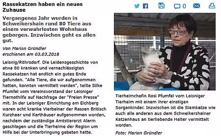 Freie Presse | 03. März 2018 | "Rassekatzen haben ein neues Zuhause"